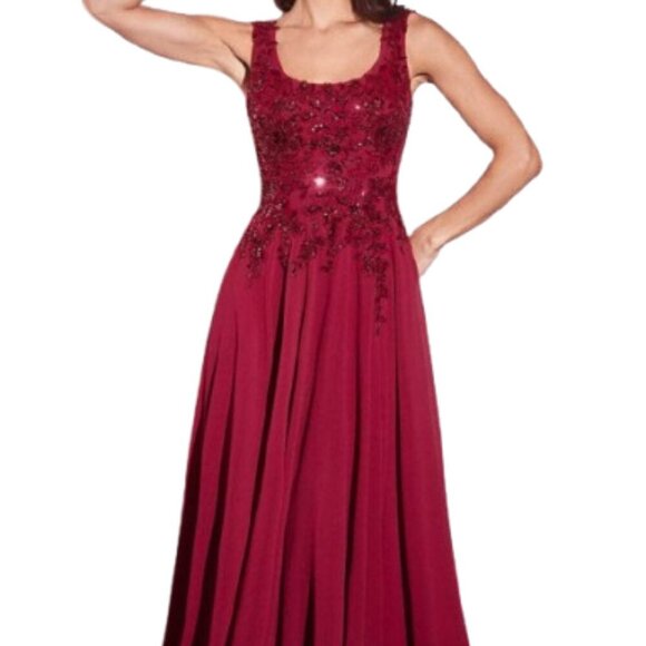 NWT Ladivine CDS503 Chiffon Mother of the Bride Dress Burgundy Size 16 - Picture 3 of 8